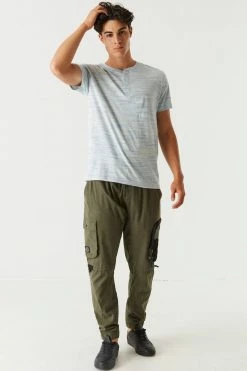 Mens Space Dye Printed Henley T-Shirt Tops