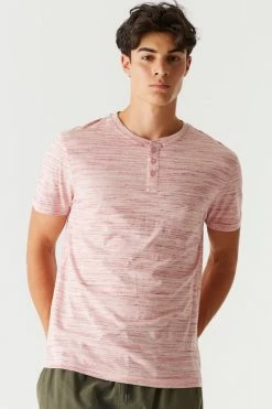 Mens Space Dye Printed Henley T-Shirt Tops