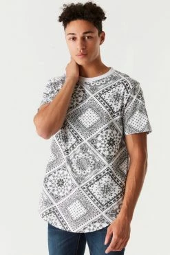 Mens Tops Bandana Printed Longline T-Shirt