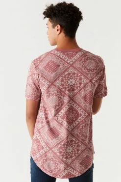 Mens Tops Bandana Printed Longline T-Shirt