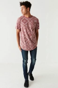 Mens Tops Bandana Printed Longline T-Shirt