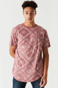 Mens Tops Bandana Printed Longline T-Shirt