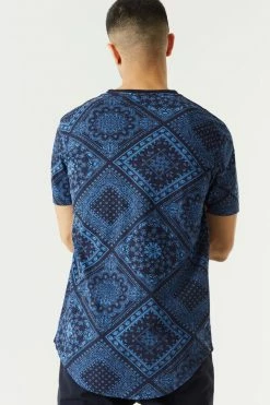 Mens Tops Bandana Printed Longline T-Shirt