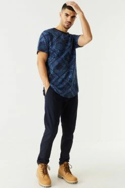 Mens Tops Bandana Printed Longline T-Shirt
