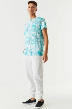 Mens Tie-Dye Palm Leaves Printed T-Shirt Tops