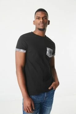 Mens Printed Pocket Crew Neck T-Shirt Tops