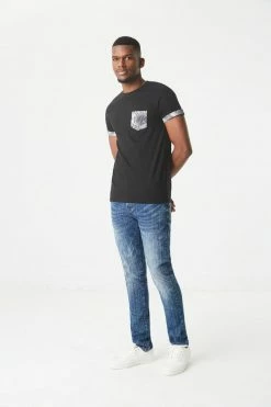 Mens Printed Pocket Crew Neck T-Shirt Tops