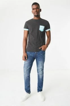 Mens Printed Pocket Crew Neck T-Shirt Tops