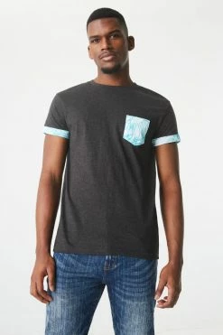 Mens Printed Pocket Crew Neck T-Shirt Tops