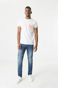 Mens Printed Pocket Crew Neck T-Shirt Tops