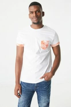 Mens Printed Pocket Crew Neck T-Shirt Tops