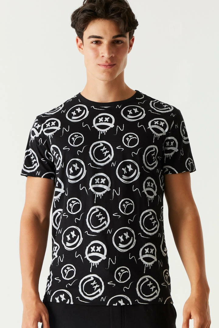 Mens Tops Graffiti Smiley Face Printed T-Shirt 1 Mens Tops Graffiti Smiley Face Printed T-Shirt