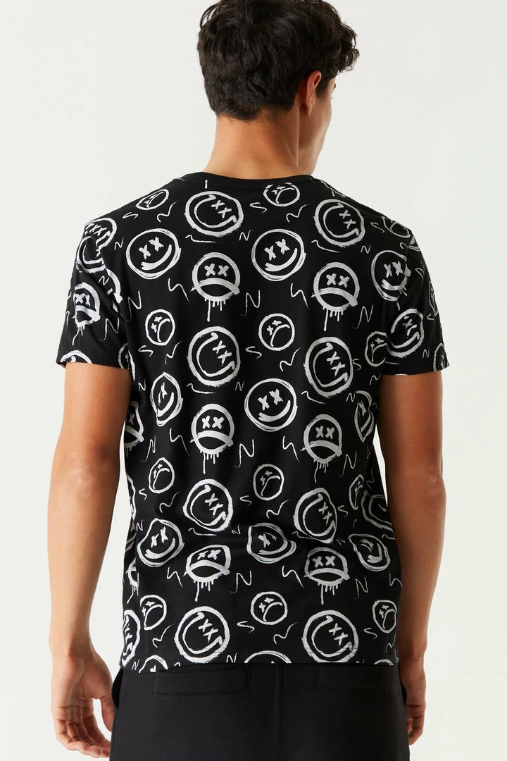 Mens Tops Graffiti Smiley Face Printed T-Shirt 2 Mens Tops Graffiti Smiley Face Printed T-Shirt