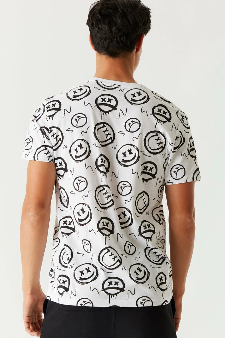 Mens Tops Graffiti Smiley Face Printed T-Shirt 5 Mens Tops Graffiti Smiley Face Printed T-Shirt