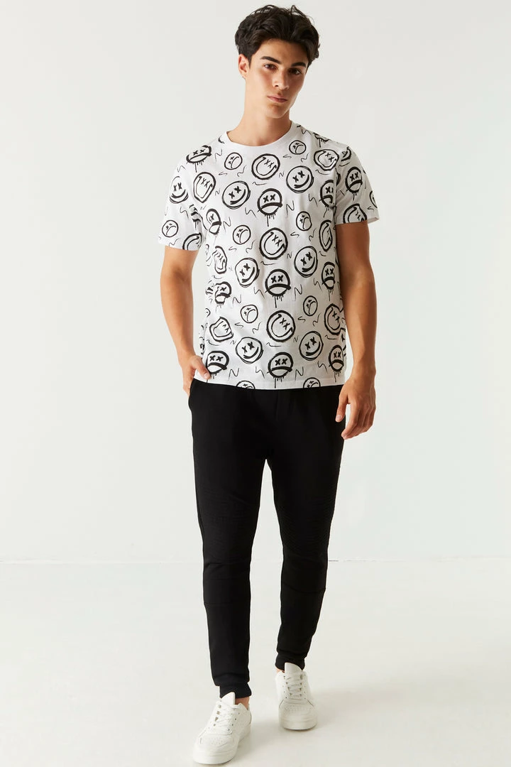 Mens Tops Graffiti Smiley Face Printed T-Shirt 6 Mens Tops Graffiti Smiley Face Printed T-Shirt