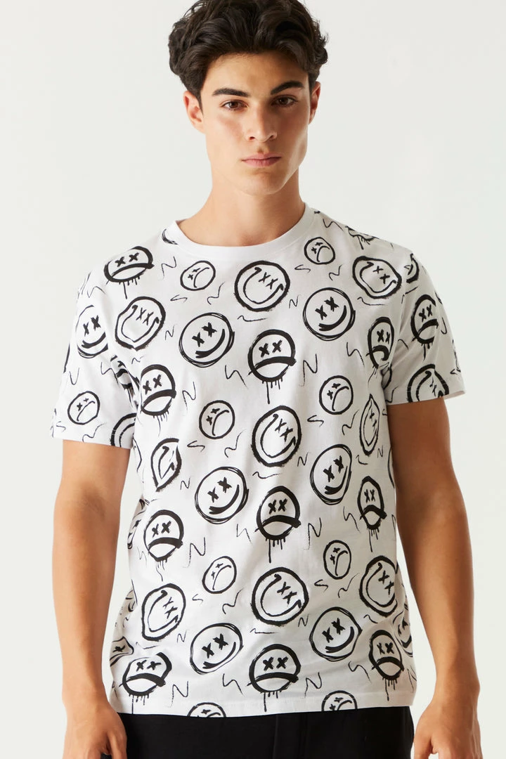 Mens Tops Graffiti Smiley Face Printed T-Shirt 4 Mens Tops Graffiti Smiley Face Printed T-Shirt