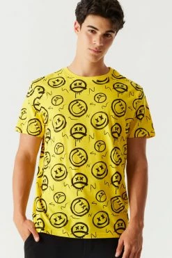 Mens Tops Graffiti Smiley Face Printed T-Shirt 15 Mens Tops Graffiti Smiley Face Printed T-Shirt