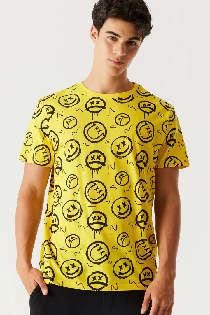 Mens Tops Graffiti Smiley Face Printed T-Shirt 7 Mens Tops Graffiti Smiley Face Printed T-Shirt