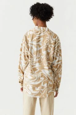 Stitches Ladies Marble Print Oversized Button-Up Shirt Tops