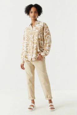 Stitches Ladies Marble Print Oversized Button-Up Shirt Tops 5 Stitches Ladies Marble Print Oversized Button-Up Shirt Tops