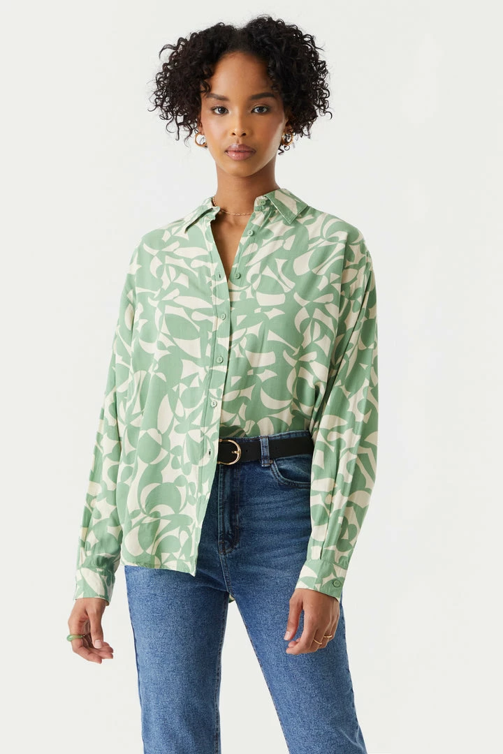 Stitches Ladies Abstract Shape Print Oversized Button-Up Shirt 1 Stitches Ladies Abstract Shape Print Oversized Button-Up Shirt