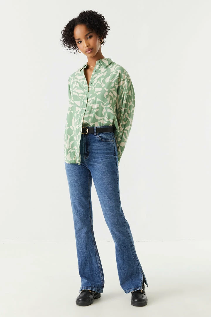 Stitches Ladies Abstract Shape Print Oversized Button-Up Shirt 3 Stitches Ladies Abstract Shape Print Oversized Button-Up Shirt