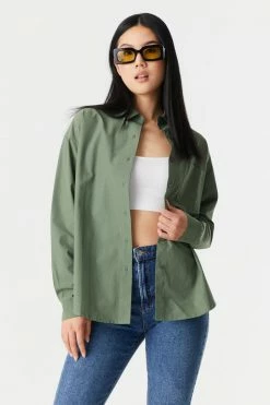 Stitches Ladies Poplin Button-Up Long Sleeve Top