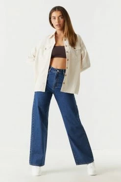 Stitches Ladies Tops Button-Up Oversized Corduroy Long Sleeve Top