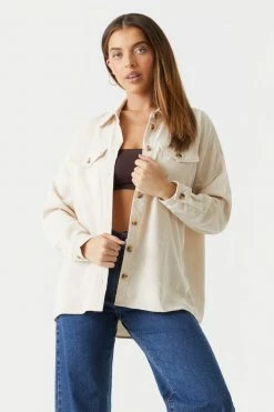 Stitches Ladies Tops Button-Up Oversized Corduroy Long Sleeve Top