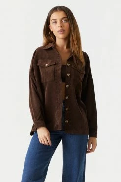 Stitches Ladies Tops Button-Up Oversized Corduroy Long Sleeve Top