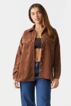 Stitches Ladies Tops Button-Up Oversized Corduroy Long Sleeve Top