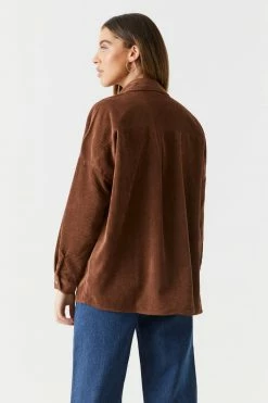 Stitches Ladies Tops Button-Up Oversized Corduroy Long Sleeve Top