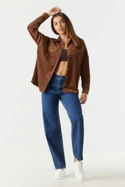 Stitches Ladies Tops Button-Up Oversized Corduroy Long Sleeve Top