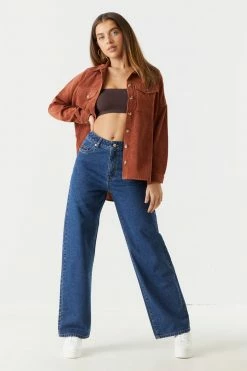 Stitches Ladies Tops Button-Up Oversized Corduroy Long Sleeve Top