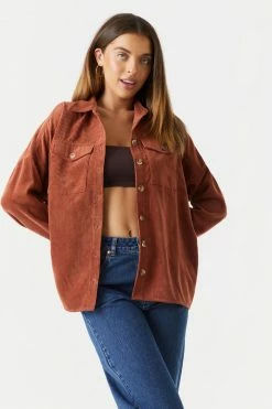 Stitches Ladies Tops Button-Up Oversized Corduroy Long Sleeve Top