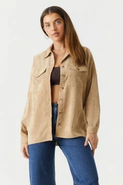 Stitches Ladies Tops Button-Up Oversized Corduroy Long Sleeve Top