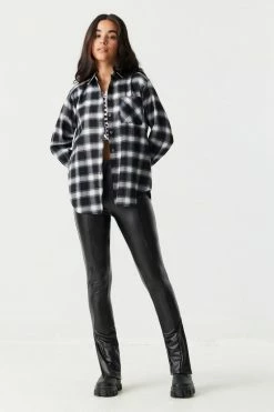 Stitches Ladies Tops Black Plaid Classic Fit Flannel Top 5 Stitches Ladies Tops Black Plaid Classic Fit Flannel Top