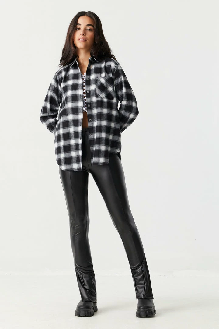 Stitches Ladies Tops Black Plaid Classic Fit Flannel Top 3 Stitches Ladies Tops Black Plaid Classic Fit Flannel Top