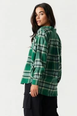 Stitches Ladies Green Plaid Classic Fit Flannel Top Tops