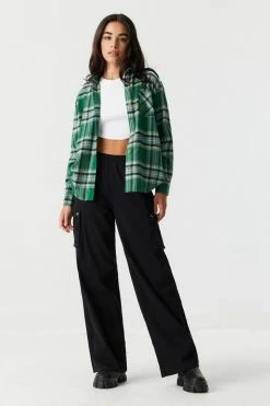 Stitches Ladies Green Plaid Classic Fit Flannel Top Tops