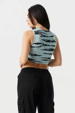 Stitches Ladies Horizontal Tie-Dye Print Cinched Sides Crop Tank Top