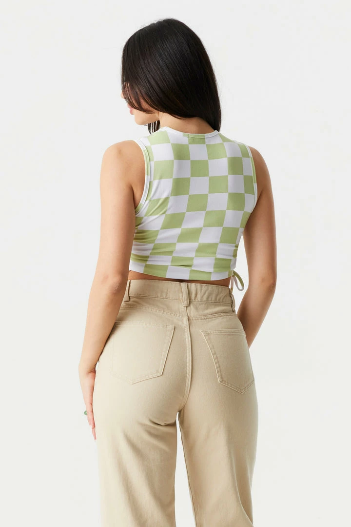 Stitches Ladies Checkered Print Cinched Sides Crop Tank Top 2 Stitches Ladies Checkered Print Cinched Sides Crop Tank Top