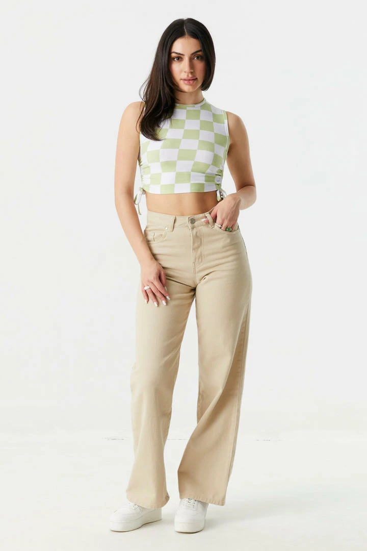 Stitches Ladies Checkered Print Cinched Sides Crop Tank Top 3 Stitches Ladies Checkered Print Cinched Sides Crop Tank Top