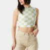 Stitches Ladies Checkered Print Cinched Sides Crop Tank Top