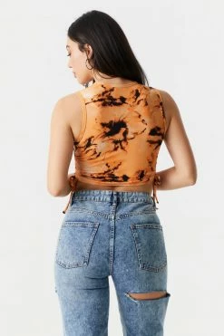 Stitches Ladies Smoke Print Cinched Sides Crop Tank Top Tops