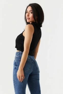 Stitches Ladies Tops Button-Up Front Cropped Polo Tank Top 16 Stitches Ladies Tops Button-Up Front Cropped Polo Tank Top