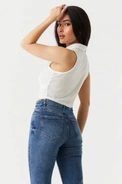 Stitches Ladies Tops Button-Up Front Cropped Polo Tank Top