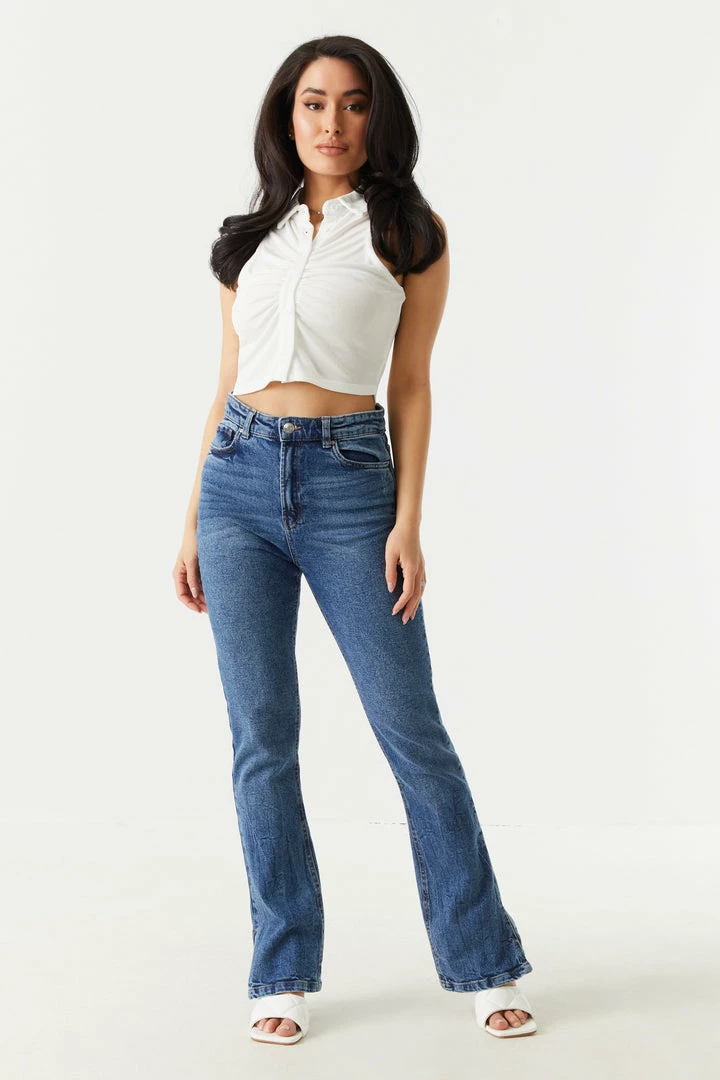 Stitches Ladies Tops Button-Up Front Cropped Polo Tank Top 3 Stitches Ladies Tops Button-Up Front Cropped Polo Tank Top