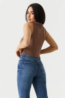 Stitches Ladies Tops Button-Up Front Cropped Polo Tank Top 19 Stitches Ladies Tops Button-Up Front Cropped Polo Tank Top