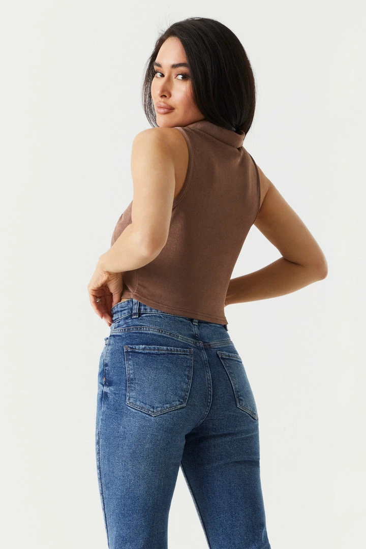 Stitches Ladies Tops Button-Up Front Cropped Polo Tank Top 8 Stitches Ladies Tops Button-Up Front Cropped Polo Tank Top